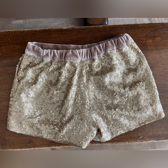 Johnnie B ( Boden ) Gold sequined shorts trimmed in velvet size 24 - Picture 2 of 3